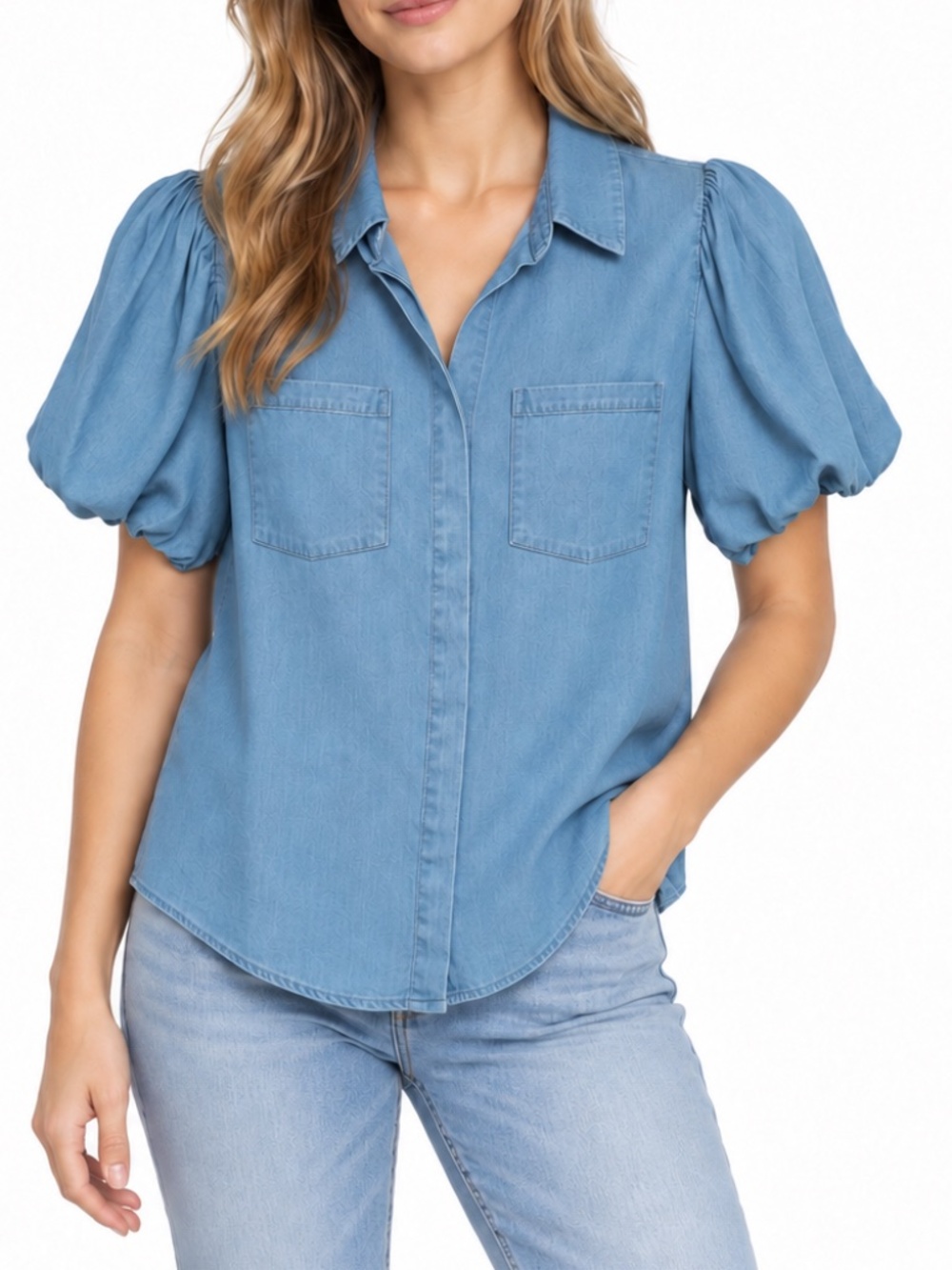 Walter Baker - Gwen Puff Sleeve Chambray Button-Down Top